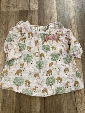Baby Girls Pink Woodland Print Long-Sleeve Top with Bow